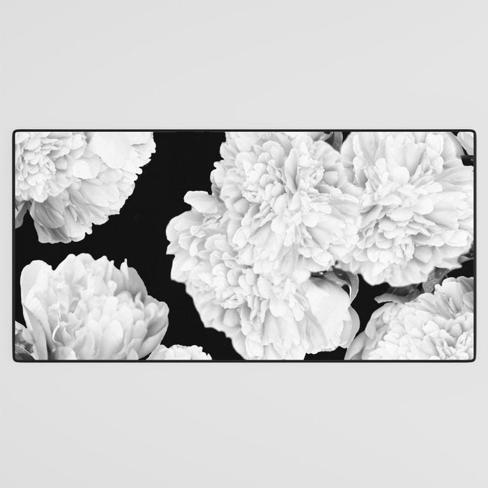 White Peony Flowers Black Background #decor #society6 #buyart Desk Mat Gallery Image 3