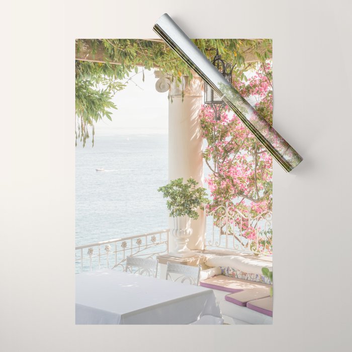 Sorrento Vibes | Balcony In Italy With Pink Flowers Photo Print | Summer Travel Photography Wrapping Paper Gallery Image 1