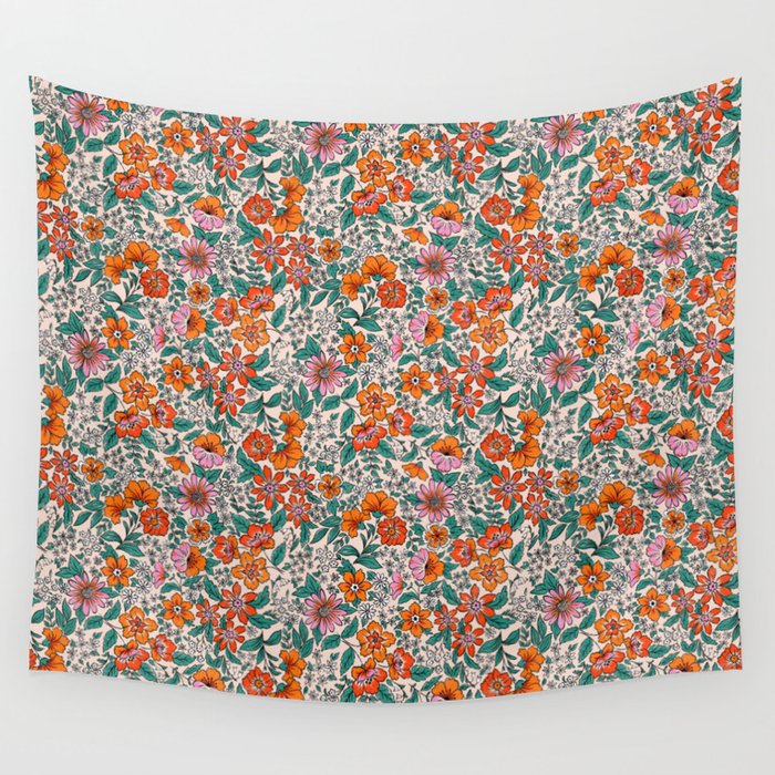 Posey - pink, orange, and teal Wall Tapestry Gallery Image 4