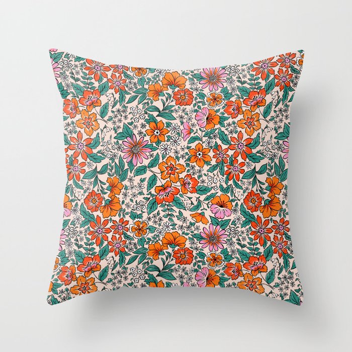 Posey - pink, orange, and teal Throw Pillow Gallery Image 6