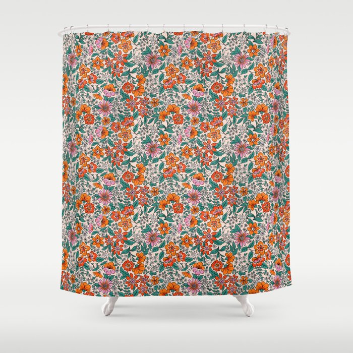 Posey - pink, orange, and teal Shower Curtain Gallery Image 1
