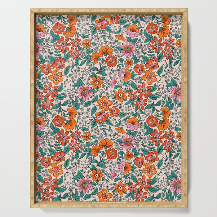Posey - pink, orange, and teal Serving Tray Gallery Image 1