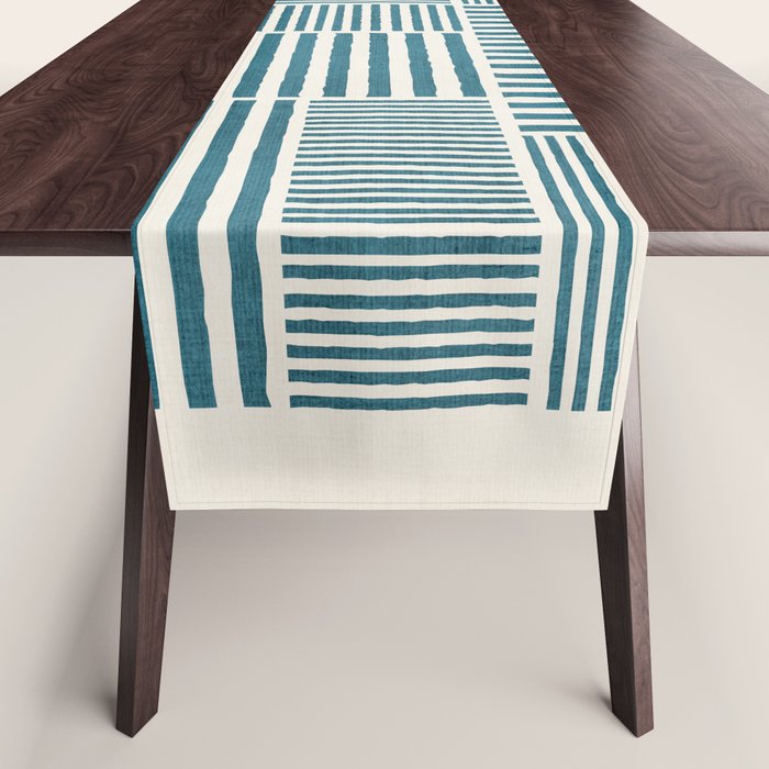 Teal Bold Lines Geometric Composition Artwork Table Runner Gallery Image 1