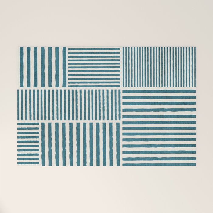Teal Bold Lines Geometric Composition Artwork Welcome Mat Gallery Image 1