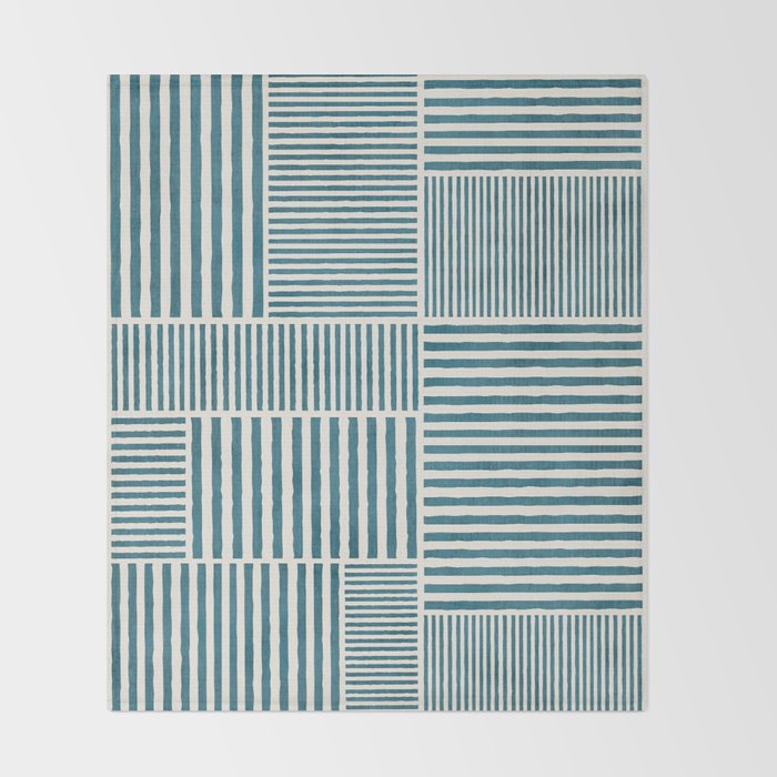 Teal Bold Lines Geometric Composition Artwork Throw Blanket Gallery Image 2