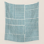 Teal Bold Lines Geometric Composition Artwork Wall Tapestry Gallery Image 4