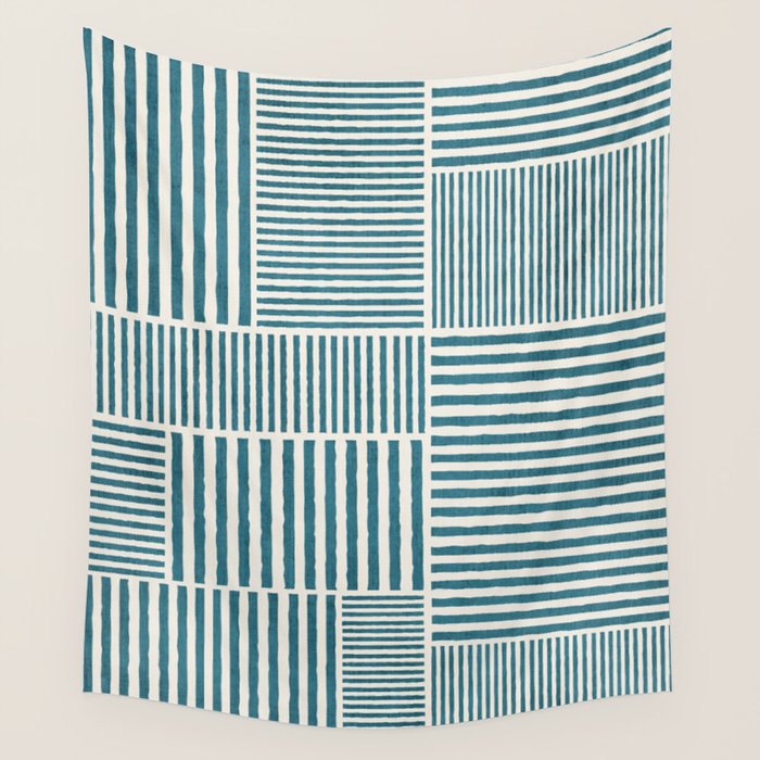 Teal Bold Lines Geometric Composition Artwork Wall Tapestry Gallery Image 4