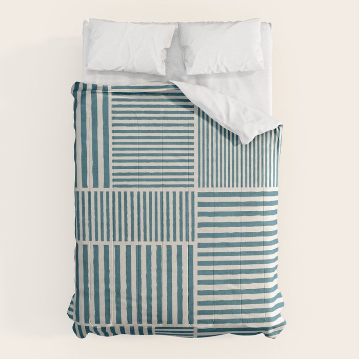 Teal Bold Lines Geometric Composition Artwork Comforter Gallery Image 6