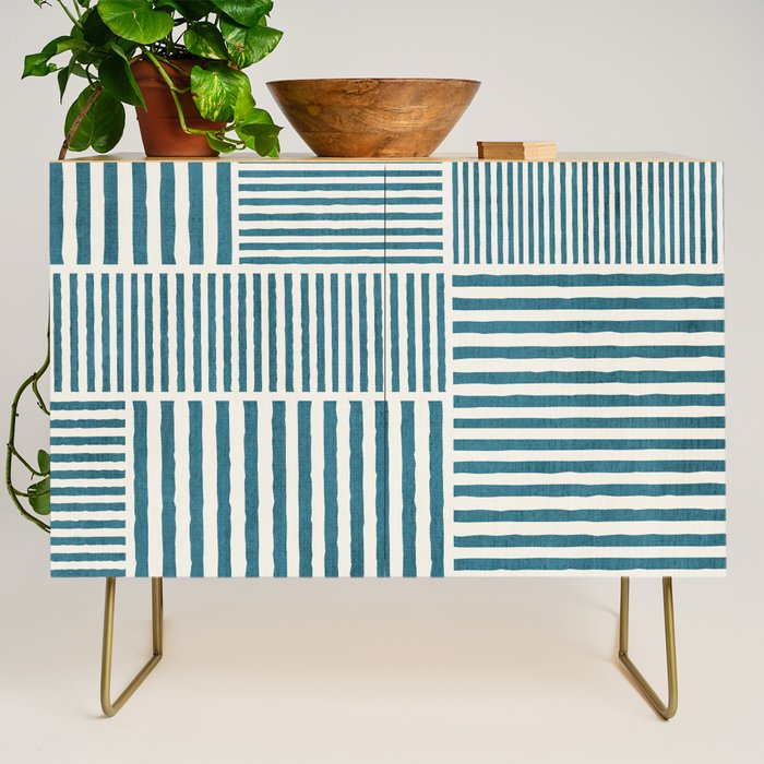 Teal Bold Lines Geometric Composition Artwork Credenza Gallery Image 1