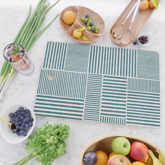 Teal Bold Lines Geometric Composition Artwork Cutting Board Gallery Image 2