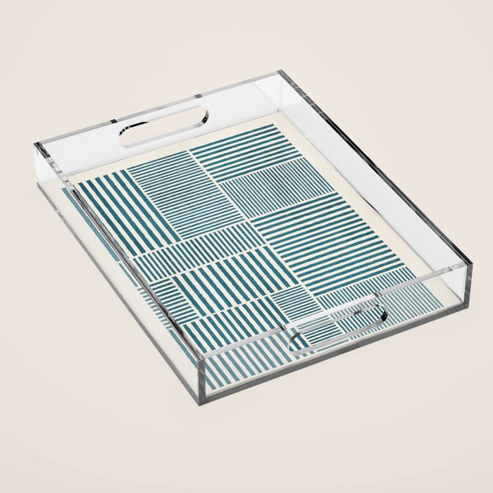 Teal Bold Lines Geometric Composition Artwork Acrylic Tray Gallery Image 1