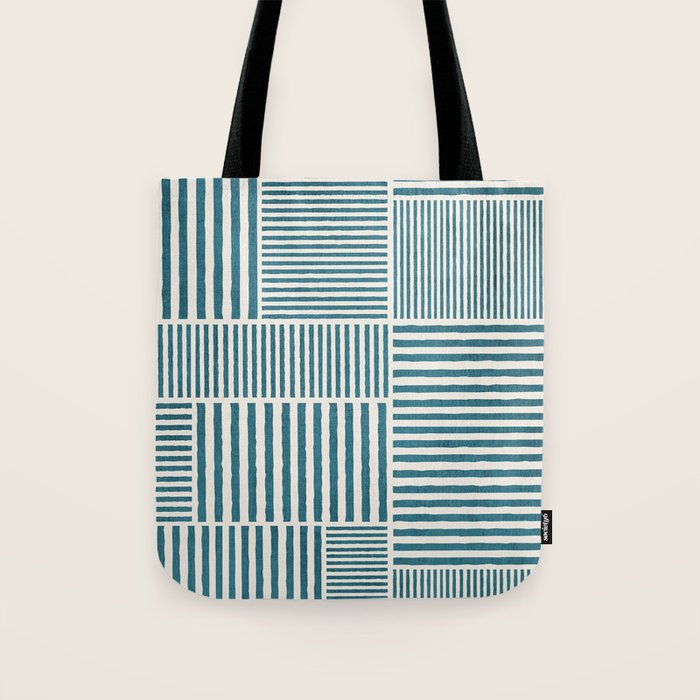 Teal Bold Lines Geometric Composition Artwork Tote Bag Gallery Image 1