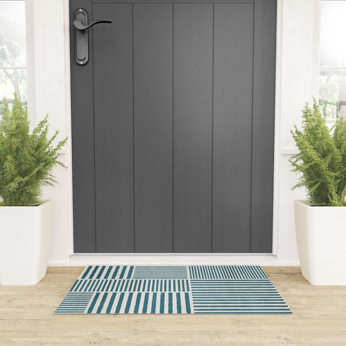 Teal Bold Lines Geometric Composition Artwork Welcome Mat Gallery Image 3