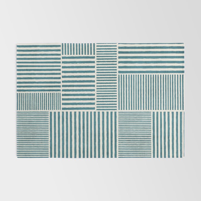 Teal Bold Lines Geometric Composition Artwork Rug Gallery Image 2