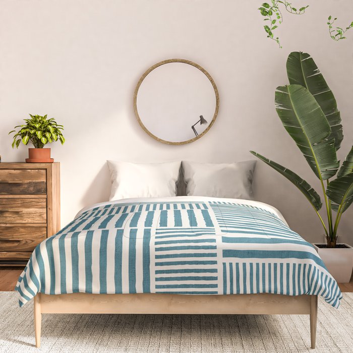 Teal Bold Lines Geometric Composition Artwork Comforter Gallery Image 3