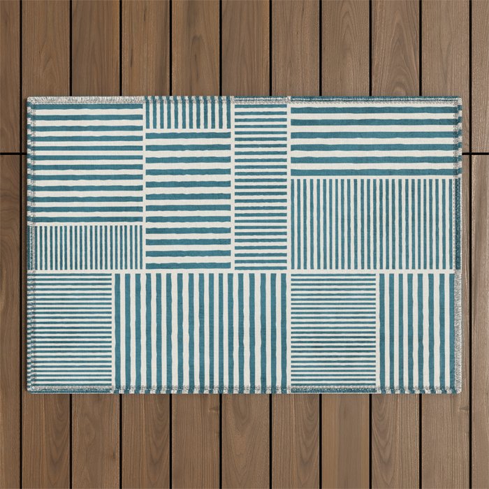 Teal Bold Lines Geometric Composition Artwork Outdoor Rug Gallery Image 1