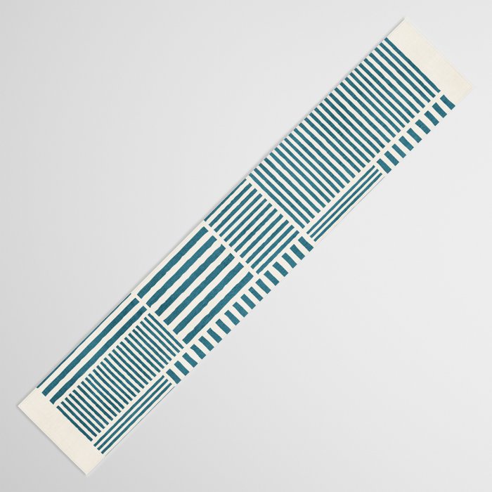Teal Bold Lines Geometric Composition Artwork Table Runner Gallery Image 3