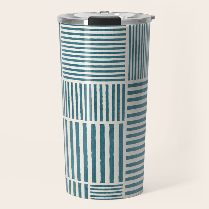 Teal Bold Lines Geometric Composition Artwork Travel Mug Gallery Image 1