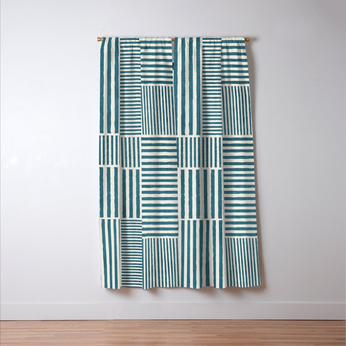 Teal Bold Lines Geometric Composition Artwork Window Curtain Gallery Image 3