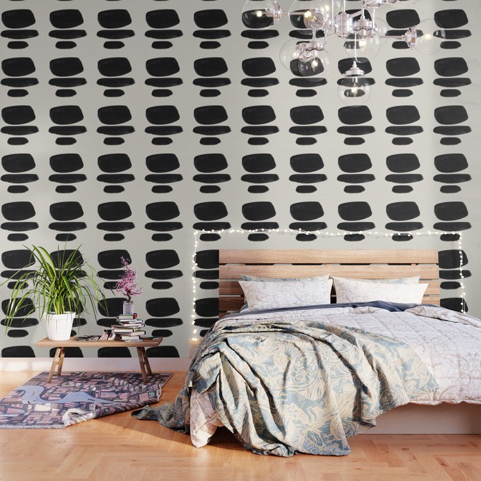 Mid Century Modern Minimalist Abstract Art Brush Strokes Black & White Ink Art Tribal Pebbles Wallpaper Gallery Image 3