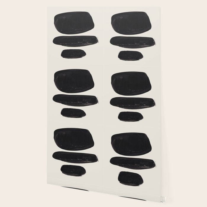 Mid Century Modern Minimalist Abstract Art Brush Strokes Black & White Ink Art Tribal Pebbles Wallpaper Gallery Image 2