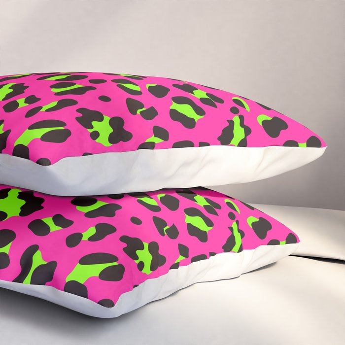80s Neon Pink and Lime Green Leopard Pillow Sham Gallery Image 3