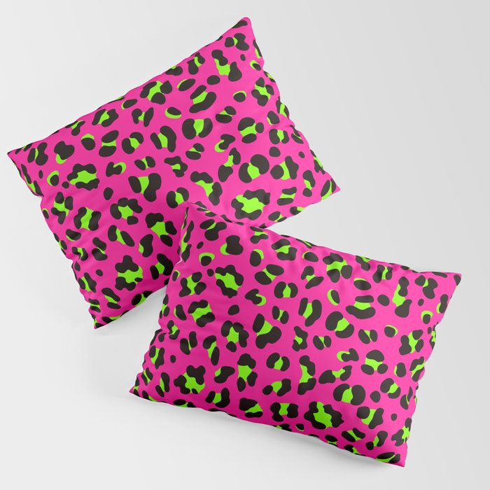 80s Neon Pink and Lime Green Leopard Pillow Sham Gallery Image 3
