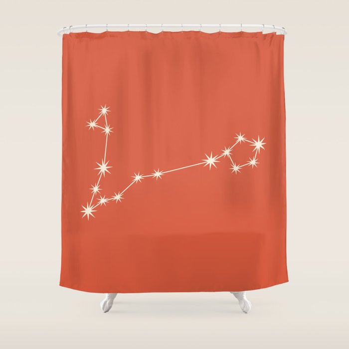Pisces Zodiac Star Constellation Line Art Coral Red Shower Curtain Gallery Image 1
