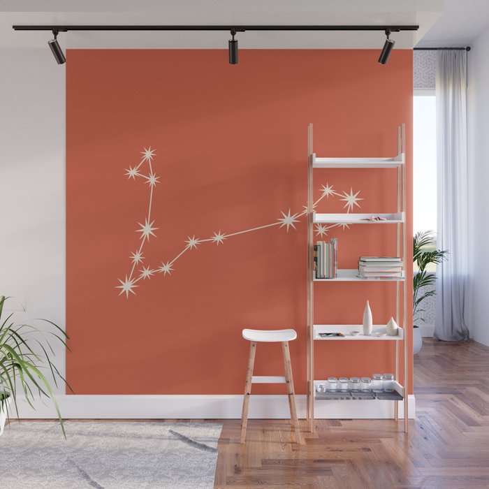 Pisces Zodiac Star Constellation Line Art Coral Red Wall Mural Gallery Image 1