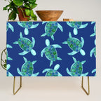Save the Sea Turtles |Watercolor Blue Green| Renee Davis Credenza Gallery Image 1