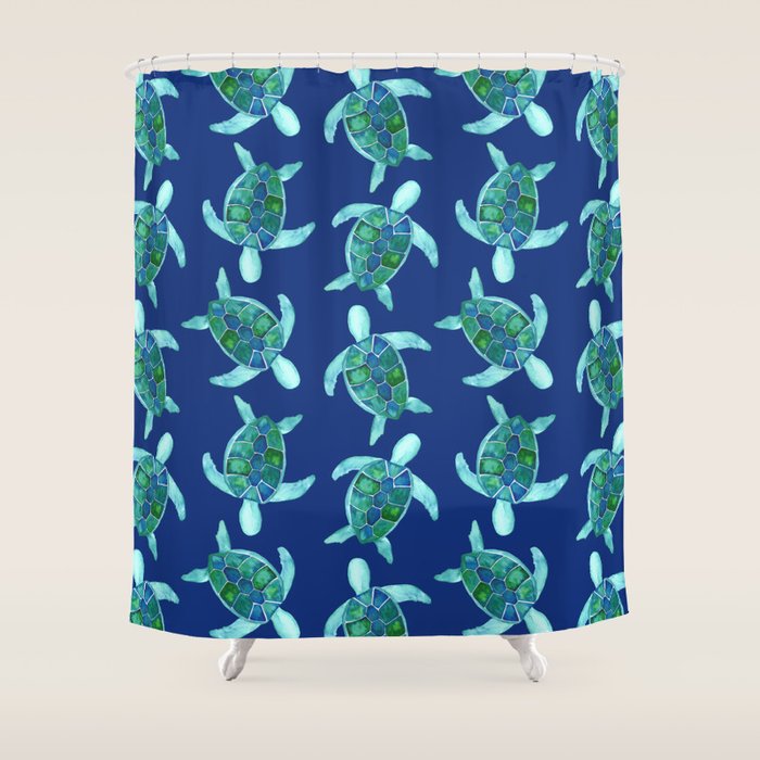 Save the Sea Turtles |Watercolor Blue Green| Renee Davis Shower Curtain Gallery Image 1