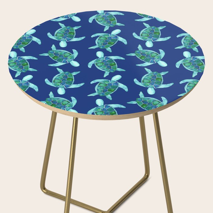 Save the Sea Turtles |Watercolor Blue Green| Renee Davis Side Table Gallery Image 2