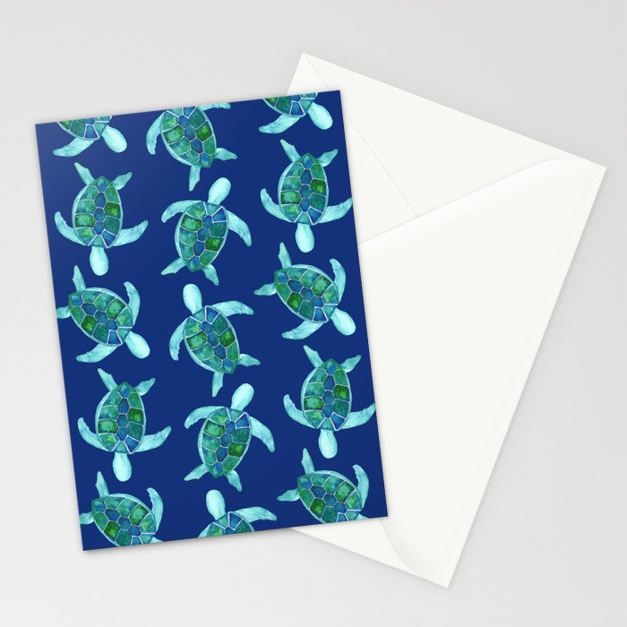 Save the Sea Turtles |Watercolor Blue Green| Renee Davis Stationery Card Gallery Image 2
