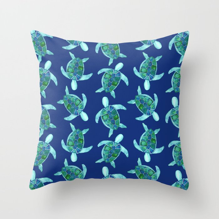 Save the Sea Turtles |Watercolor Blue Green| Renee Davis Throw Pillow Gallery Image 1
