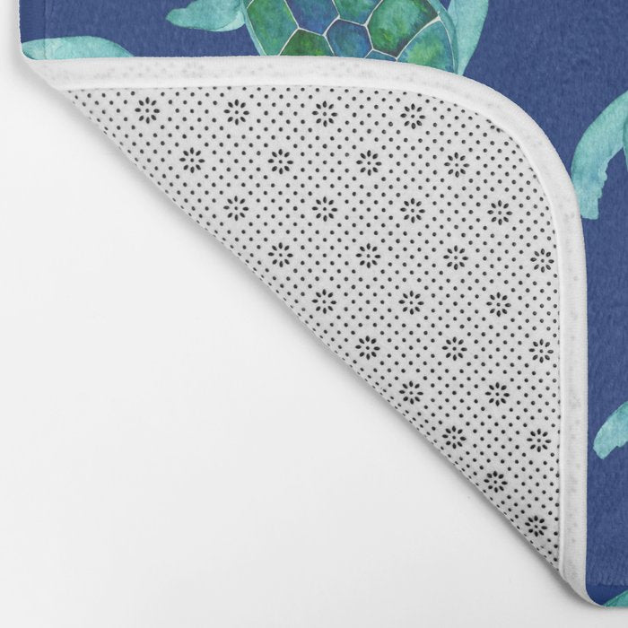 Save the Sea Turtles |Watercolor Blue Green| Renee Davis Bath Mat Gallery Image 2