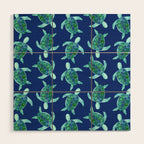 Save the Sea Turtles |Watercolor Blue Green| Renee Davis Wood Wall Art Gallery Image 1