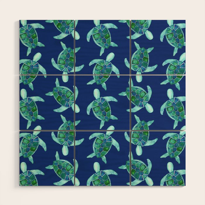 Save the Sea Turtles |Watercolor Blue Green| Renee Davis Wood Wall Art Gallery Image 1