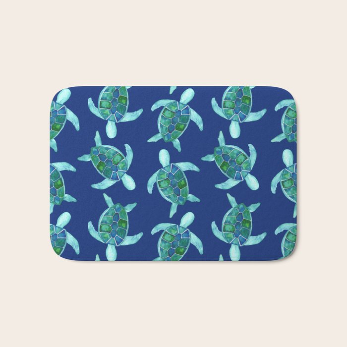 Save the Sea Turtles |Watercolor Blue Green| Renee Davis Bath Mat Gallery Image 1