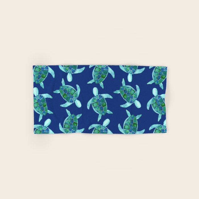 Save the Sea Turtles |Watercolor Blue Green| Renee Davis Bath Towel