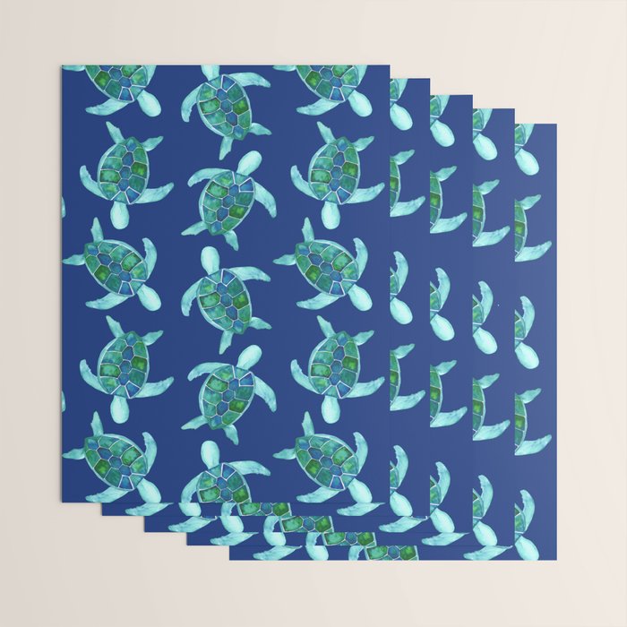 Save the Sea Turtles |Watercolor Blue Green| Renee Davis Wrapping Paper Gallery Image 3