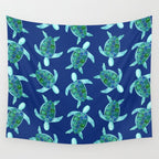Save the Sea Turtles |Watercolor Blue Green| Renee Davis Wall Tapestry Gallery Image 4