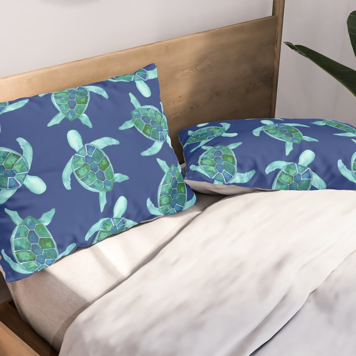 Save the Sea Turtles |Watercolor Blue Green| Renee Davis Pillow Sham Gallery Image 2