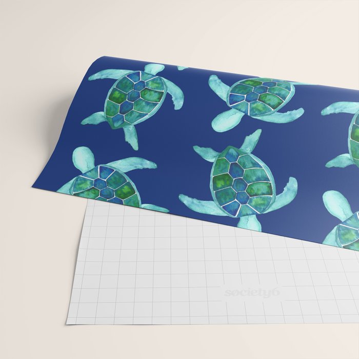 Save the Sea Turtles |Watercolor Blue Green| Renee Davis Wrapping Paper Gallery Image 2
