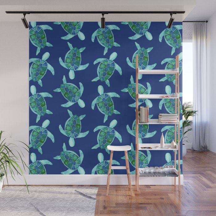 Save the Sea Turtles |Watercolor Blue Green| Renee Davis Wall Mural
