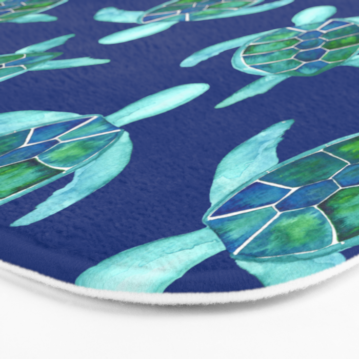Save the Sea Turtles |Watercolor Blue Green| Renee Davis Bath Mat Gallery Image 3