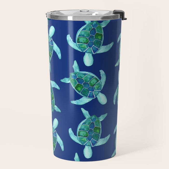 Save the Sea Turtles |Watercolor Blue Green| Renee Davis Travel Mug Gallery Image 2