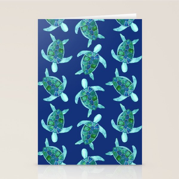 Save the Sea Turtles |Watercolor Blue Green| Renee Davis Stationery Card Gallery Image 1