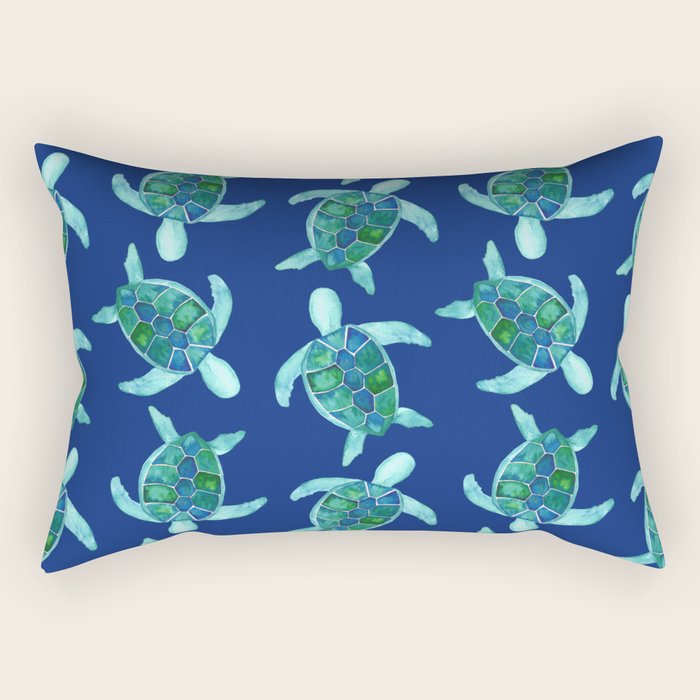 Save the Sea Turtles |Watercolor Blue Green| Renee Davis Rectangular Pillow Gallery Image 2