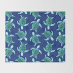 Save the Sea Turtles |Watercolor Blue Green| Renee Davis Throw Blanket Gallery Image 2
