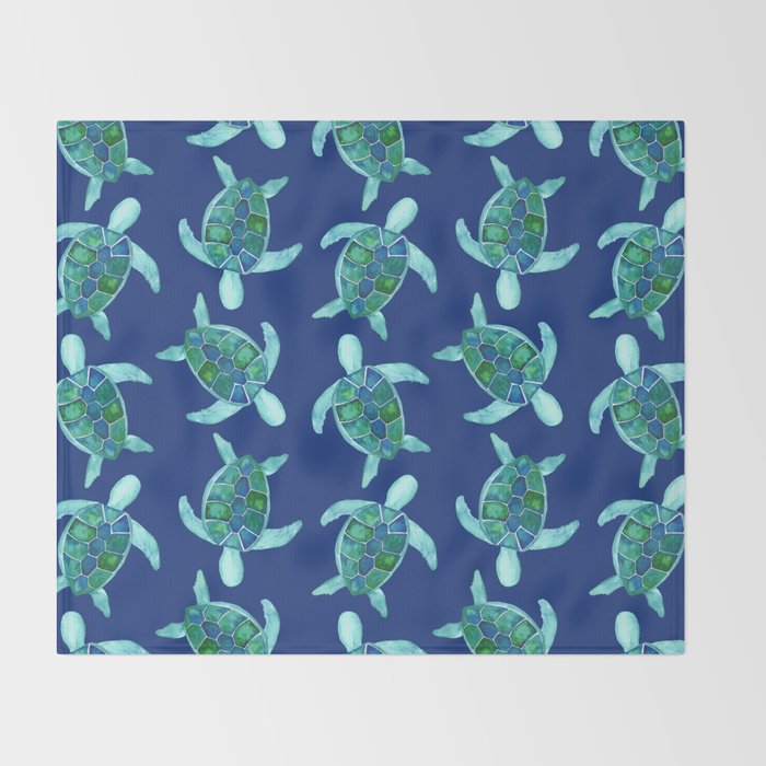 Save the Sea Turtles |Watercolor Blue Green| Renee Davis Throw Blanket Gallery Image 2